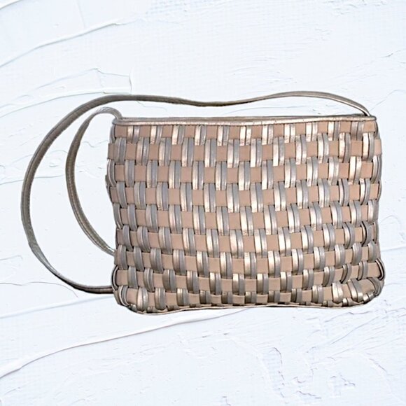 Sharif Woven Leather Crossbody Gold and Silver - Picture 1 of 8